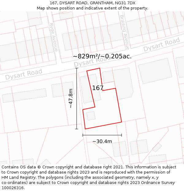 167, DYSART ROAD, GRANTHAM, NG31 7DX: Plot and title map