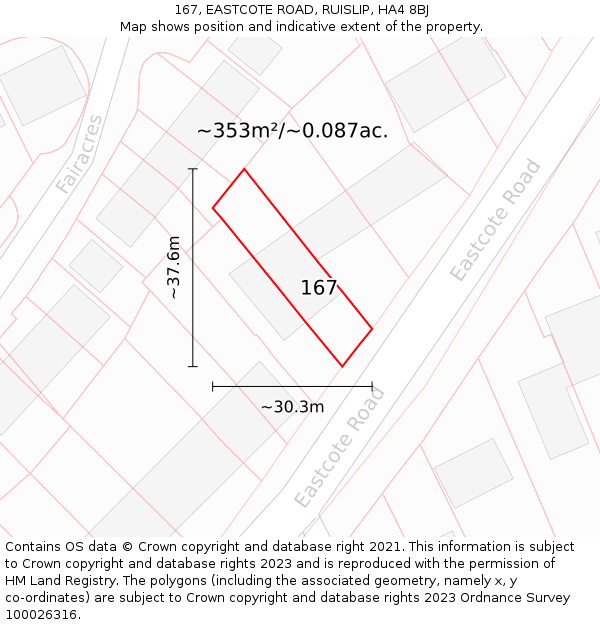 167, EASTCOTE ROAD, RUISLIP, HA4 8BJ: Plot and title map