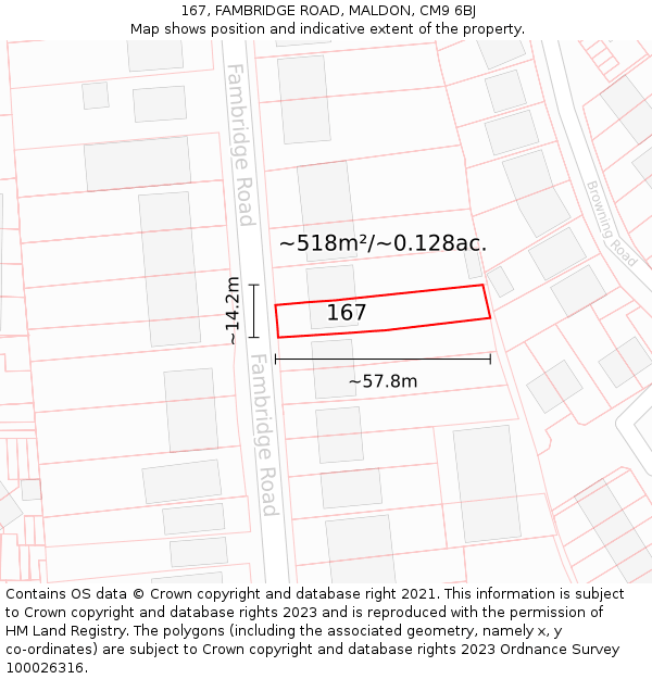 167, FAMBRIDGE ROAD, MALDON, CM9 6BJ: Plot and title map