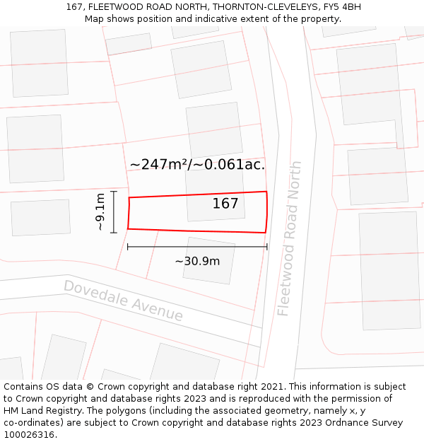 167, FLEETWOOD ROAD NORTH, THORNTON-CLEVELEYS, FY5 4BH: Plot and title map