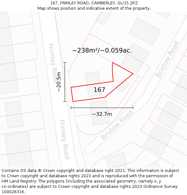 167, FRIMLEY ROAD, CAMBERLEY, GU15 2PZ: Plot and title map