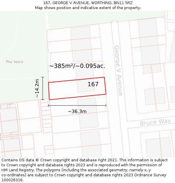 167, GEORGE V AVENUE, WORTHING, BN11 5RZ: Plot and title map