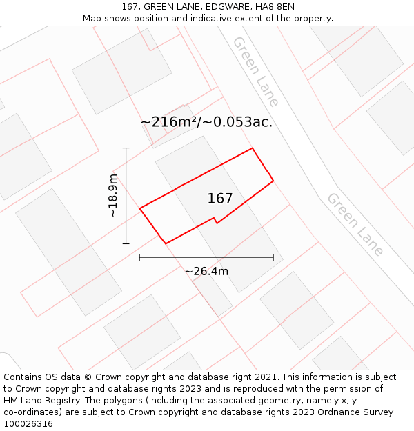 167, GREEN LANE, EDGWARE, HA8 8EN: Plot and title map