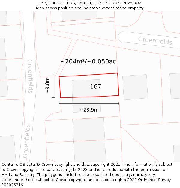 167, GREENFIELDS, EARITH, HUNTINGDON, PE28 3QZ: Plot and title map