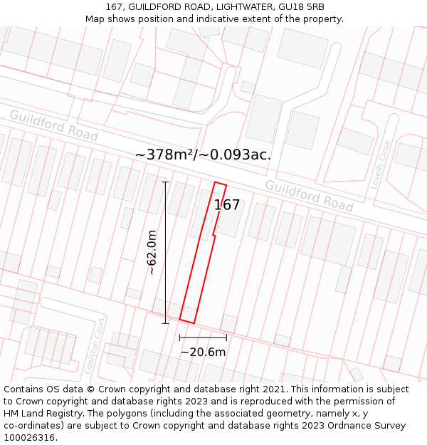 167, GUILDFORD ROAD, LIGHTWATER, GU18 5RB: Plot and title map