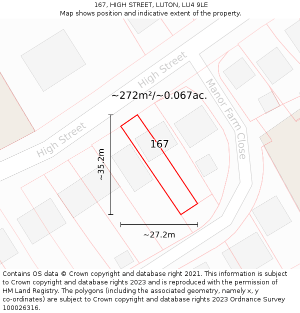 167, HIGH STREET, LUTON, LU4 9LE: Plot and title map