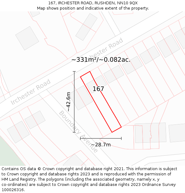 167, IRCHESTER ROAD, RUSHDEN, NN10 9QX: Plot and title map