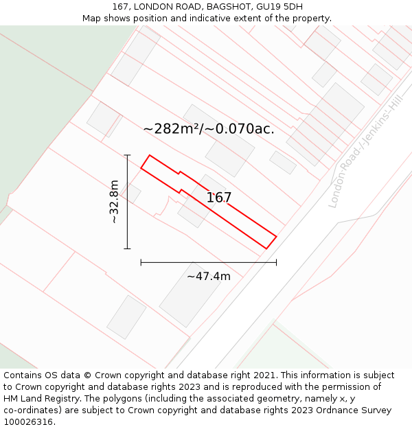 167, LONDON ROAD, BAGSHOT, GU19 5DH: Plot and title map