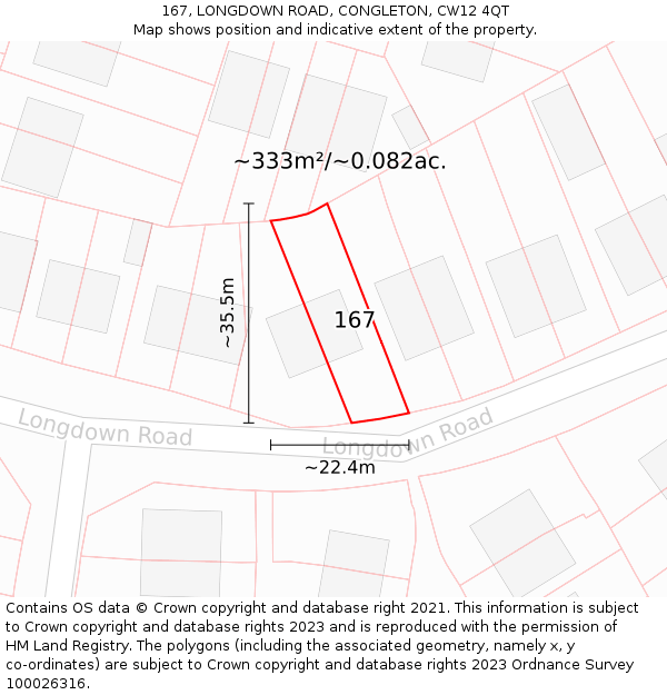 167, LONGDOWN ROAD, CONGLETON, CW12 4QT: Plot and title map