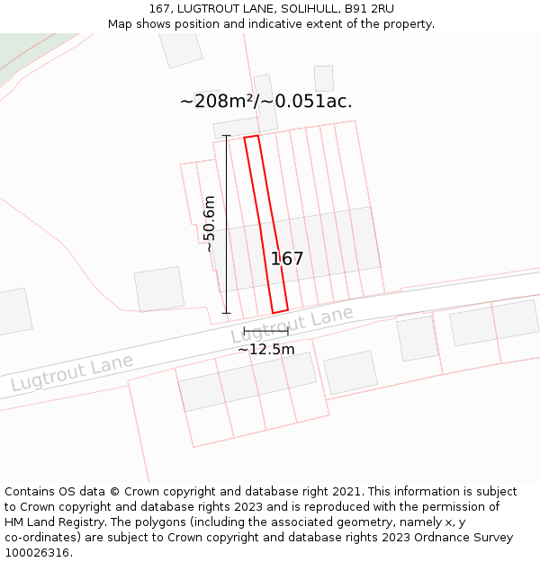 167, LUGTROUT LANE, SOLIHULL, B91 2RU: Plot and title map