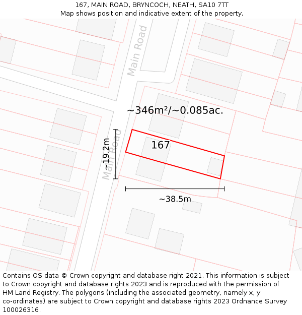 167, MAIN ROAD, BRYNCOCH, NEATH, SA10 7TT: Plot and title map