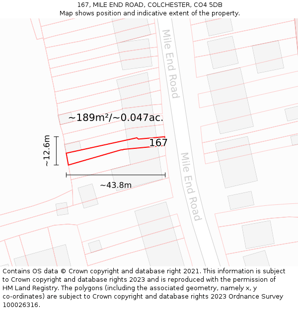 167, MILE END ROAD, COLCHESTER, CO4 5DB: Plot and title map