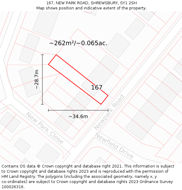 167, NEW PARK ROAD, SHREWSBURY, SY1 2SH: Plot and title map