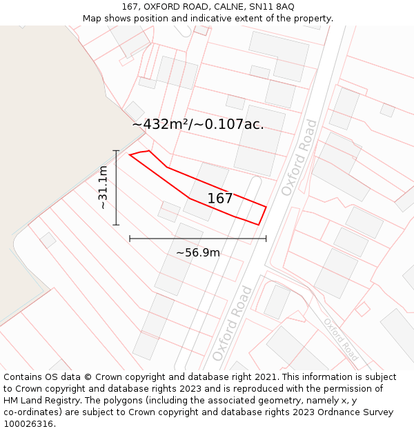 167, OXFORD ROAD, CALNE, SN11 8AQ: Plot and title map