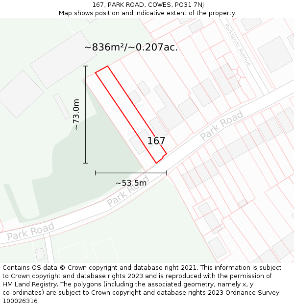 167, PARK ROAD, COWES, PO31 7NJ: Plot and title map