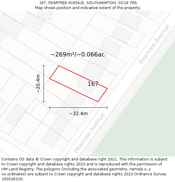 167, PEARTREE AVENUE, SOUTHAMPTON, SO19 7RA: Plot and title map