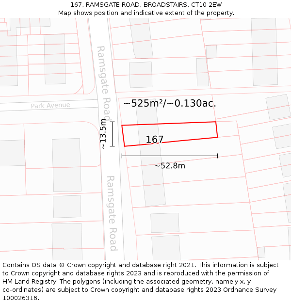 167, RAMSGATE ROAD, BROADSTAIRS, CT10 2EW: Plot and title map