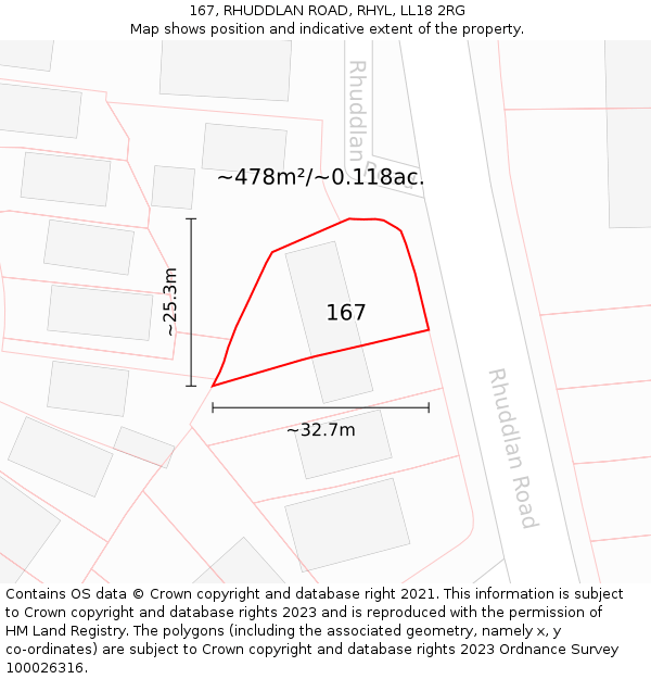 167, RHUDDLAN ROAD, RHYL, LL18 2RG: Plot and title map