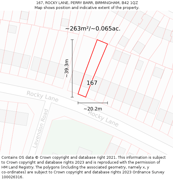 167, ROCKY LANE, PERRY BARR, BIRMINGHAM, B42 1QZ: Plot and title map