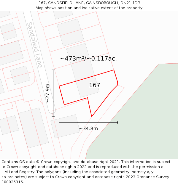 167, SANDSFIELD LANE, GAINSBOROUGH, DN21 1DB: Plot and title map