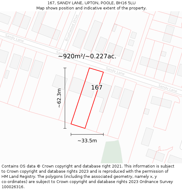 167, SANDY LANE, UPTON, POOLE, BH16 5LU: Plot and title map