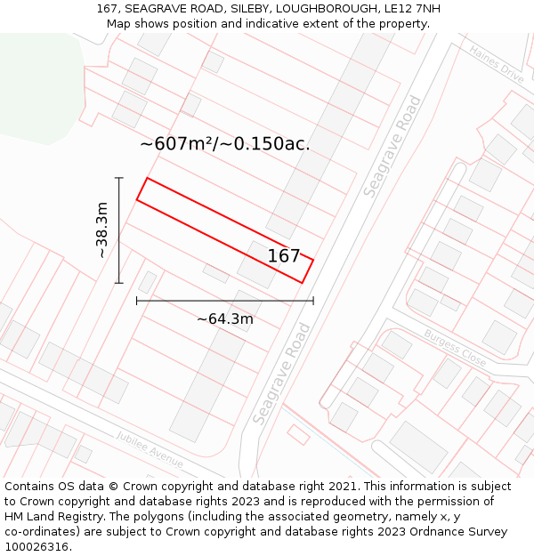 167, SEAGRAVE ROAD, SILEBY, LOUGHBOROUGH, LE12 7NH: Plot and title map