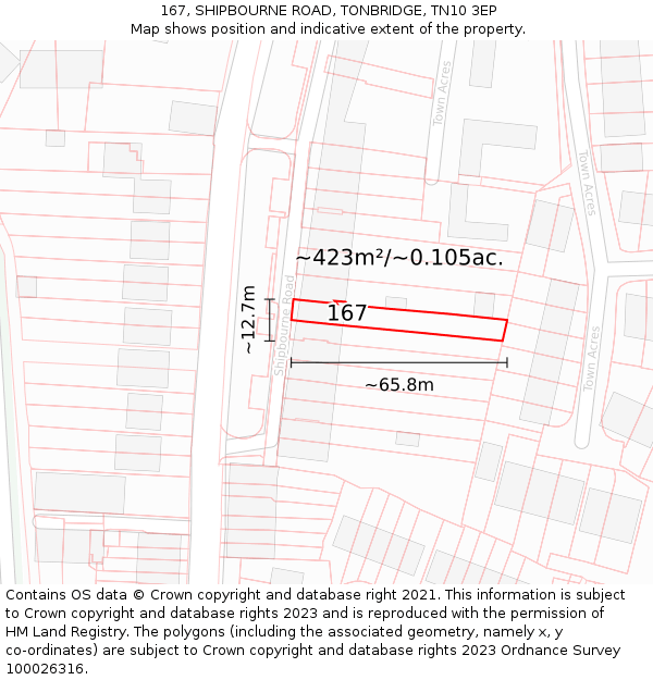 167, SHIPBOURNE ROAD, TONBRIDGE, TN10 3EP: Plot and title map