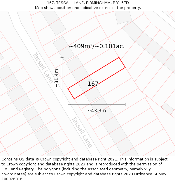 167, TESSALL LANE, BIRMINGHAM, B31 5ED: Plot and title map