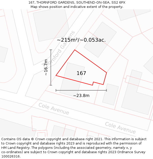 167, THORNFORD GARDENS, SOUTHEND-ON-SEA, SS2 6PX: Plot and title map