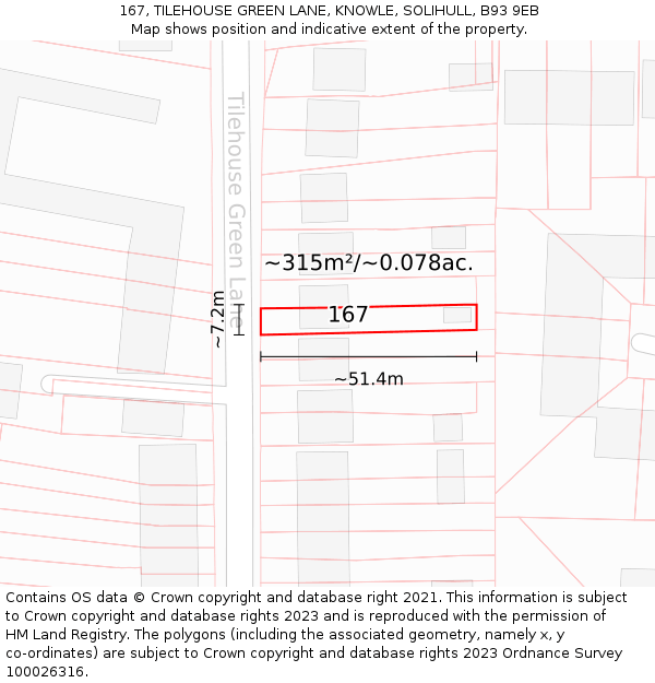 167, TILEHOUSE GREEN LANE, KNOWLE, SOLIHULL, B93 9EB: Plot and title map