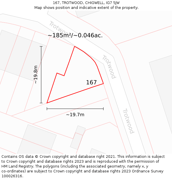 167, TROTWOOD, CHIGWELL, IG7 5JW: Plot and title map