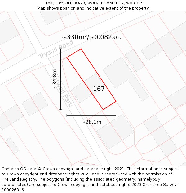 167, TRYSULL ROAD, WOLVERHAMPTON, WV3 7JP: Plot and title map