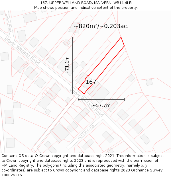 167, UPPER WELLAND ROAD, MALVERN, WR14 4LB: Plot and title map