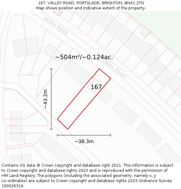 167, VALLEY ROAD, PORTSLADE, BRIGHTON, BN41 2TN: Plot and title map