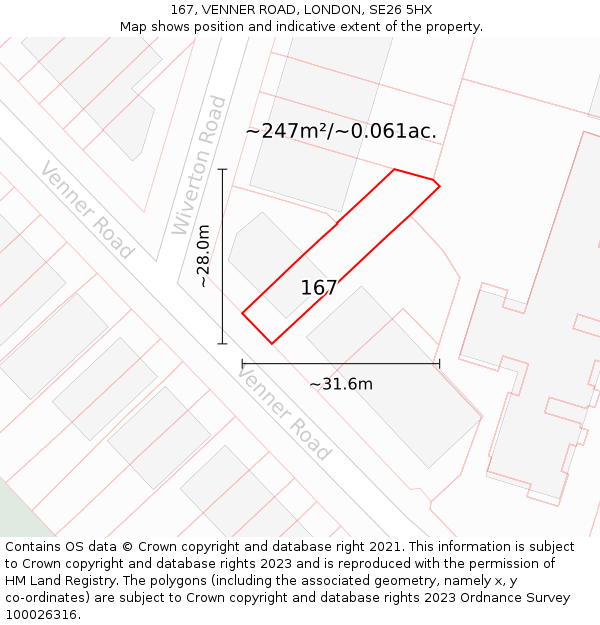 167, VENNER ROAD, LONDON, SE26 5HX: Plot and title map