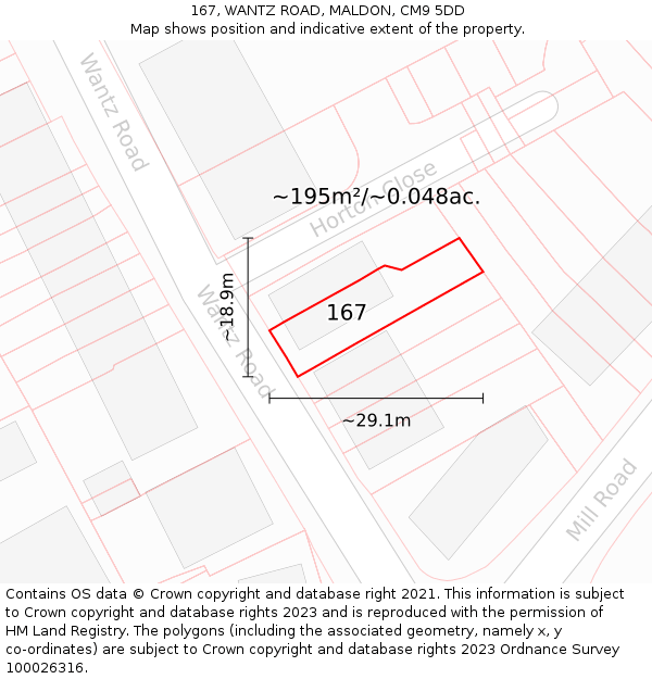 167, WANTZ ROAD, MALDON, CM9 5DD: Plot and title map