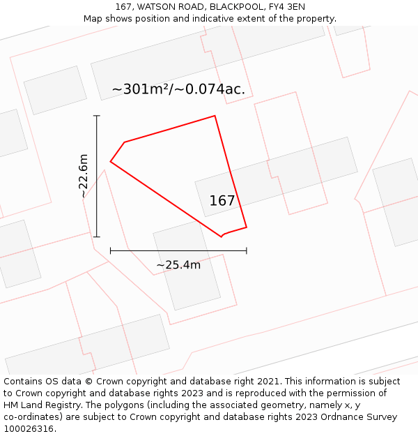 167, WATSON ROAD, BLACKPOOL, FY4 3EN: Plot and title map