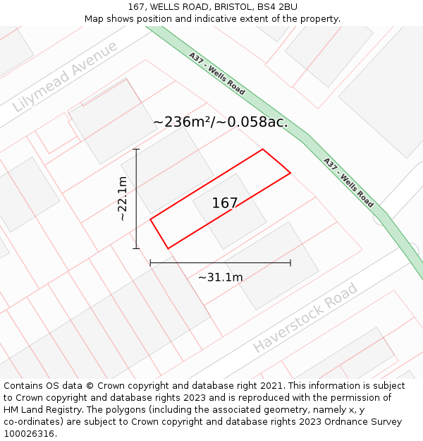 167, WELLS ROAD, BRISTOL, BS4 2BU: Plot and title map
