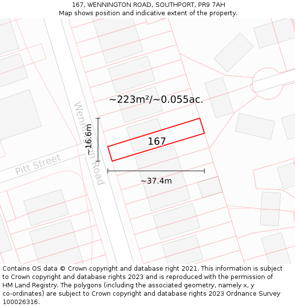 167, WENNINGTON ROAD, SOUTHPORT, PR9 7AH: Plot and title map