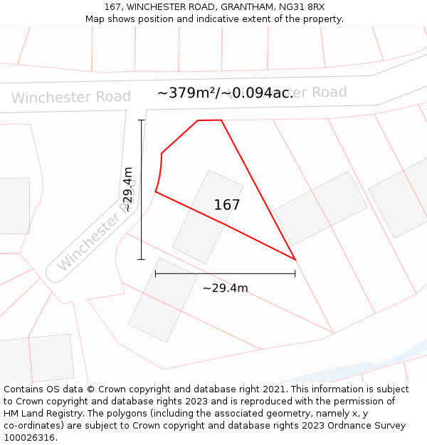 167, WINCHESTER ROAD, GRANTHAM, NG31 8RX: Plot and title map