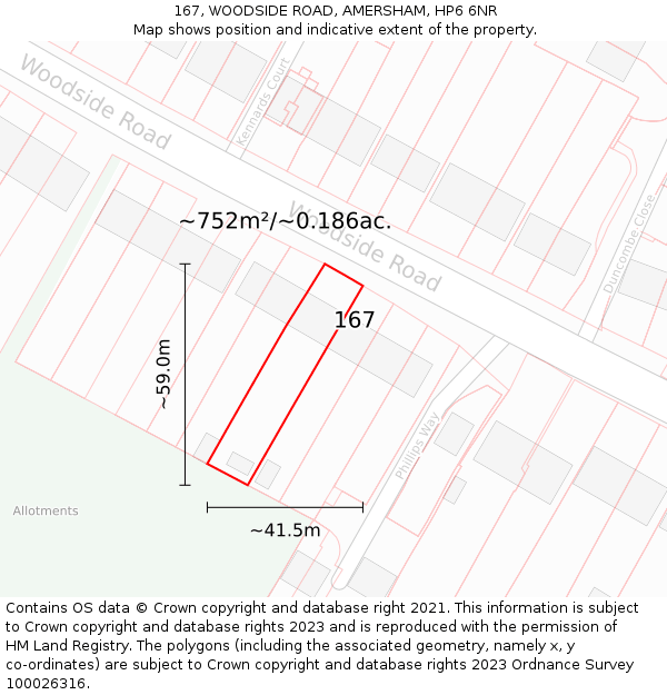 167, WOODSIDE ROAD, AMERSHAM, HP6 6NR: Plot and title map