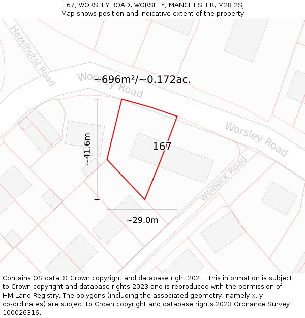 167, WORSLEY ROAD, WORSLEY, MANCHESTER, M28 2SJ: Plot and title map