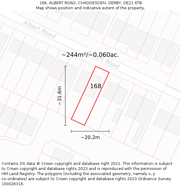 168, ALBERT ROAD, CHADDESDEN, DERBY, DE21 6TB: Plot and title map