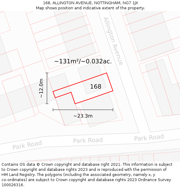 168, ALLINGTON AVENUE, NOTTINGHAM, NG7 1JX: Plot and title map