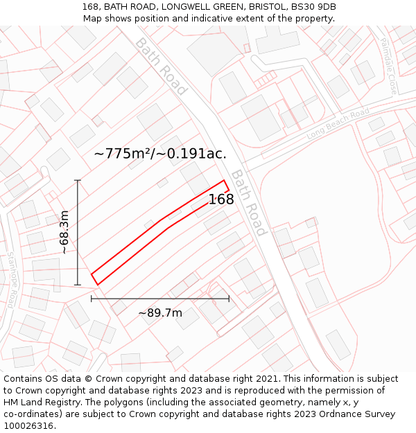 168, BATH ROAD, LONGWELL GREEN, BRISTOL, BS30 9DB: Plot and title map