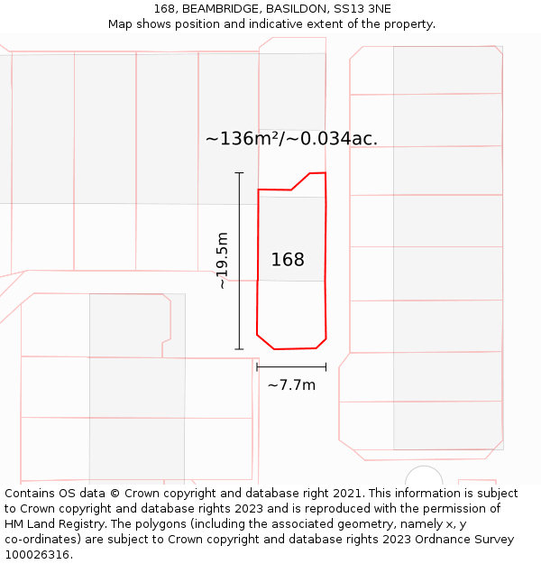 168, BEAMBRIDGE, BASILDON, SS13 3NE: Plot and title map