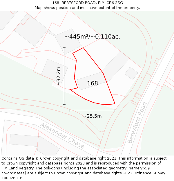 168, BERESFORD ROAD, ELY, CB6 3SG: Plot and title map