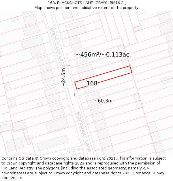 168, BLACKSHOTS LANE, GRAYS, RM16 2LJ: Plot and title map