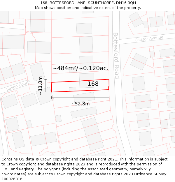 168, BOTTESFORD LANE, SCUNTHORPE, DN16 3QH: Plot and title map
