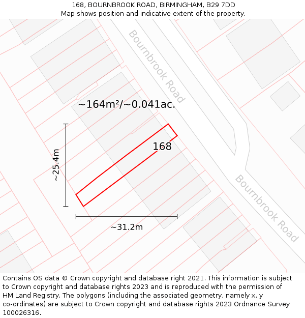 168, BOURNBROOK ROAD, BIRMINGHAM, B29 7DD: Plot and title map